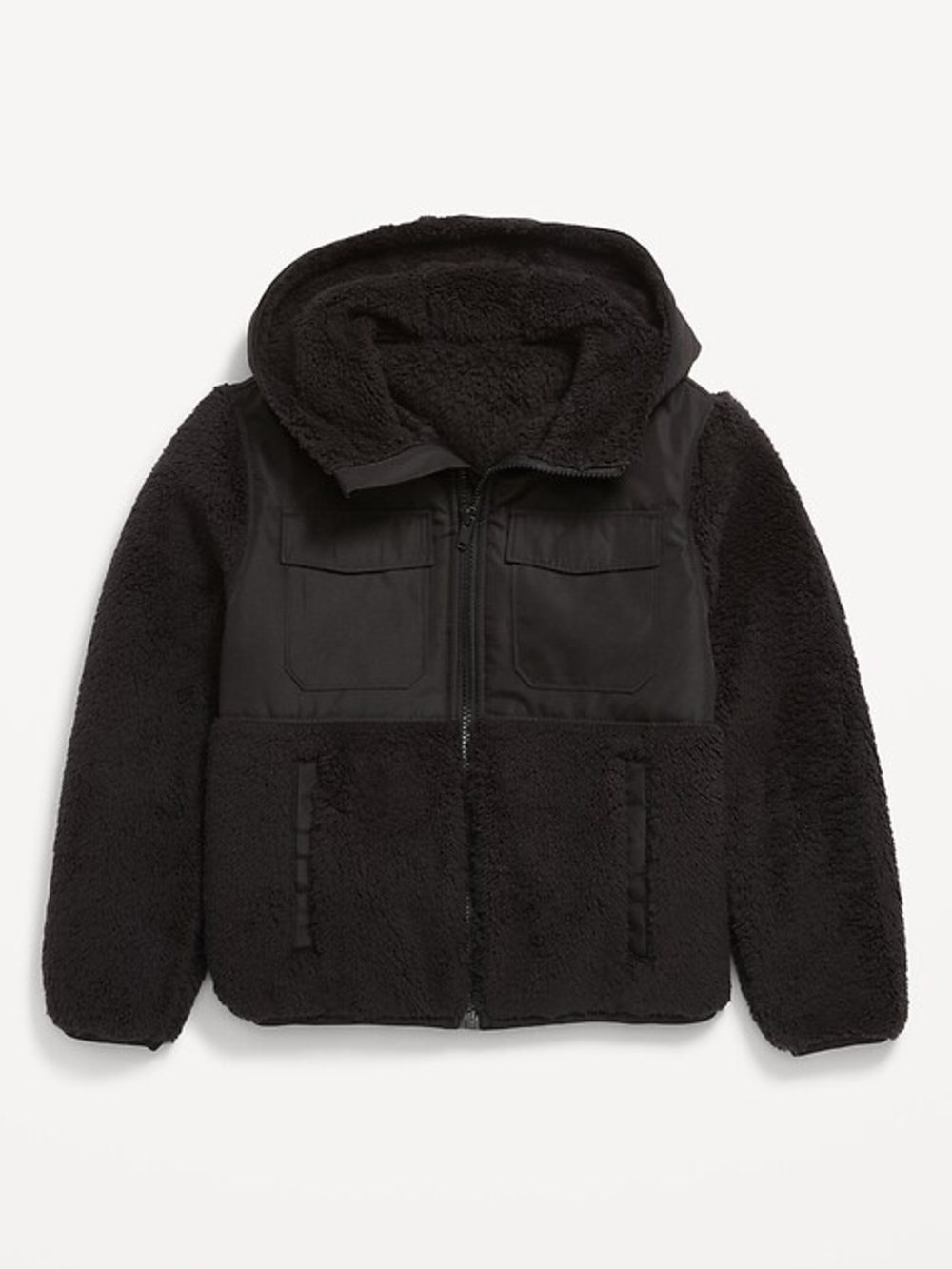 Old Navy Kids Unisex Black Hooded Flap Pocket Utility Jacket Size Large